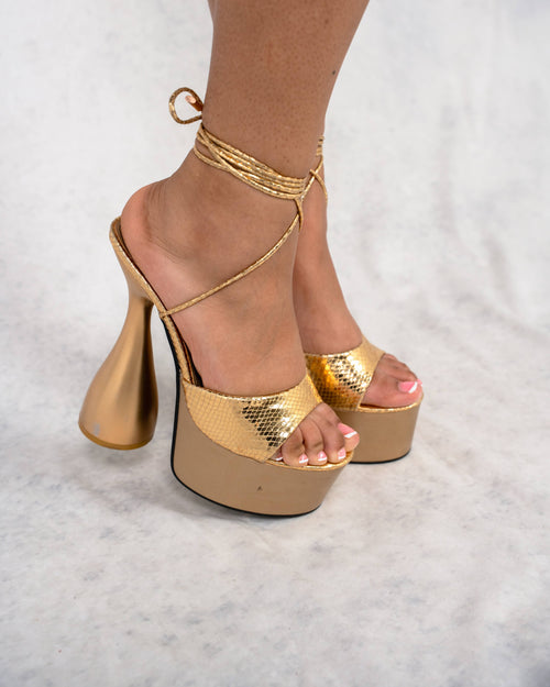 Noir Lace-Up Heels - Gold