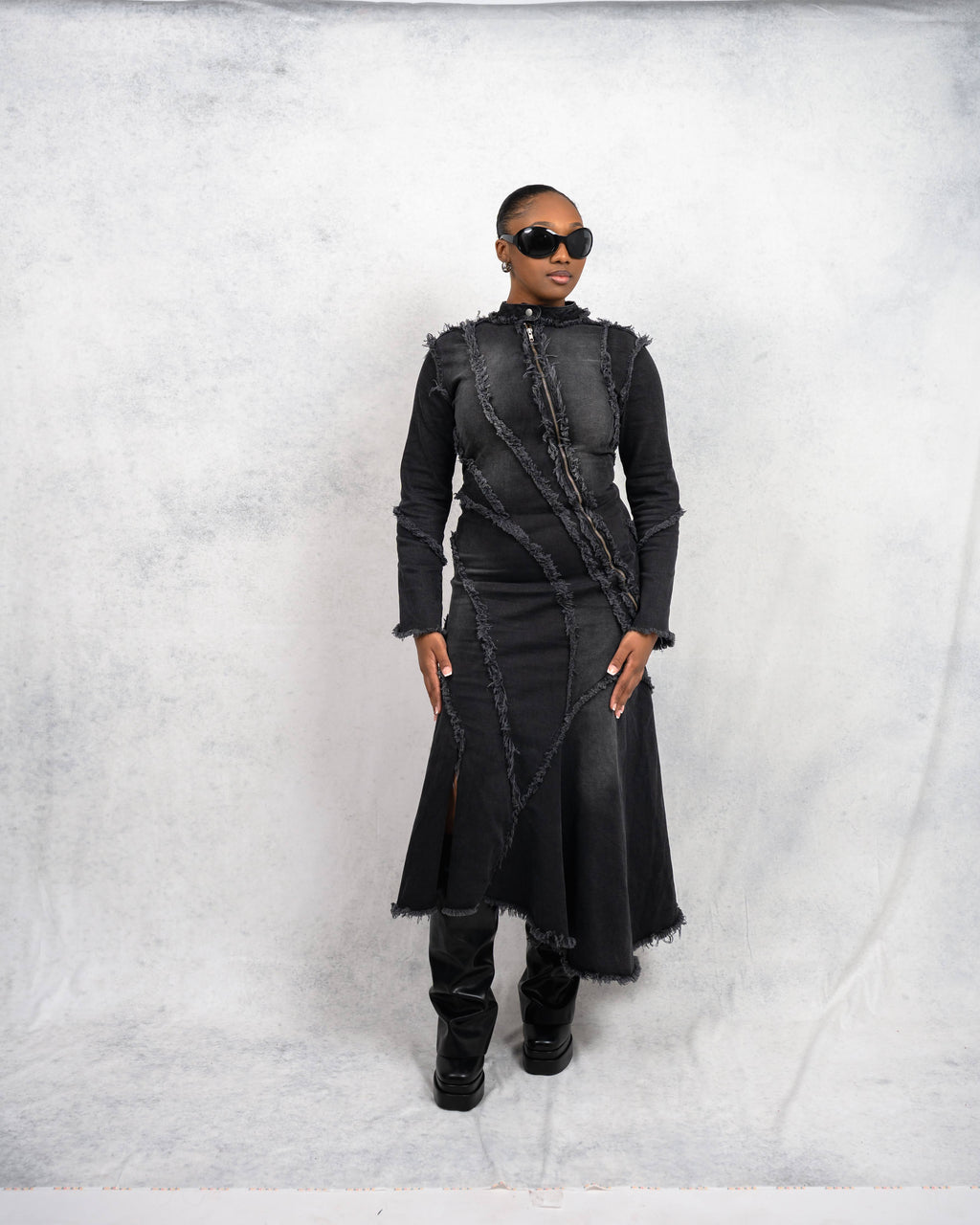 Distressed Long Sleeve Denim Dress