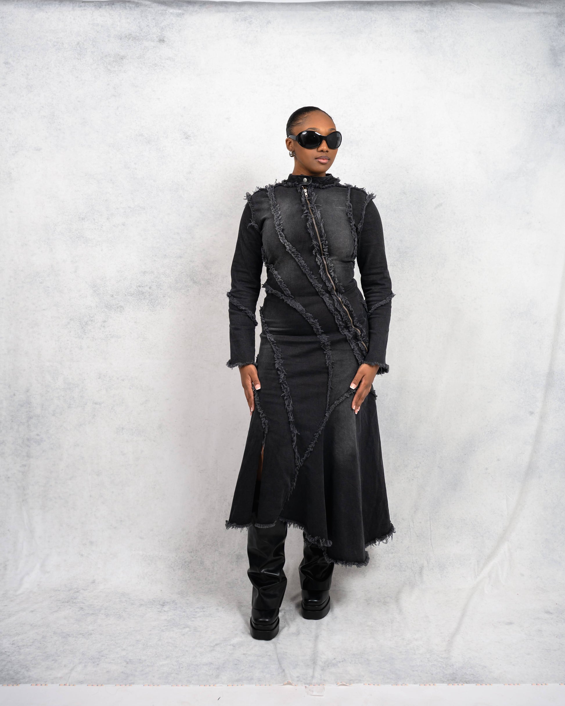 Distressed Long Sleeve Denim Dress