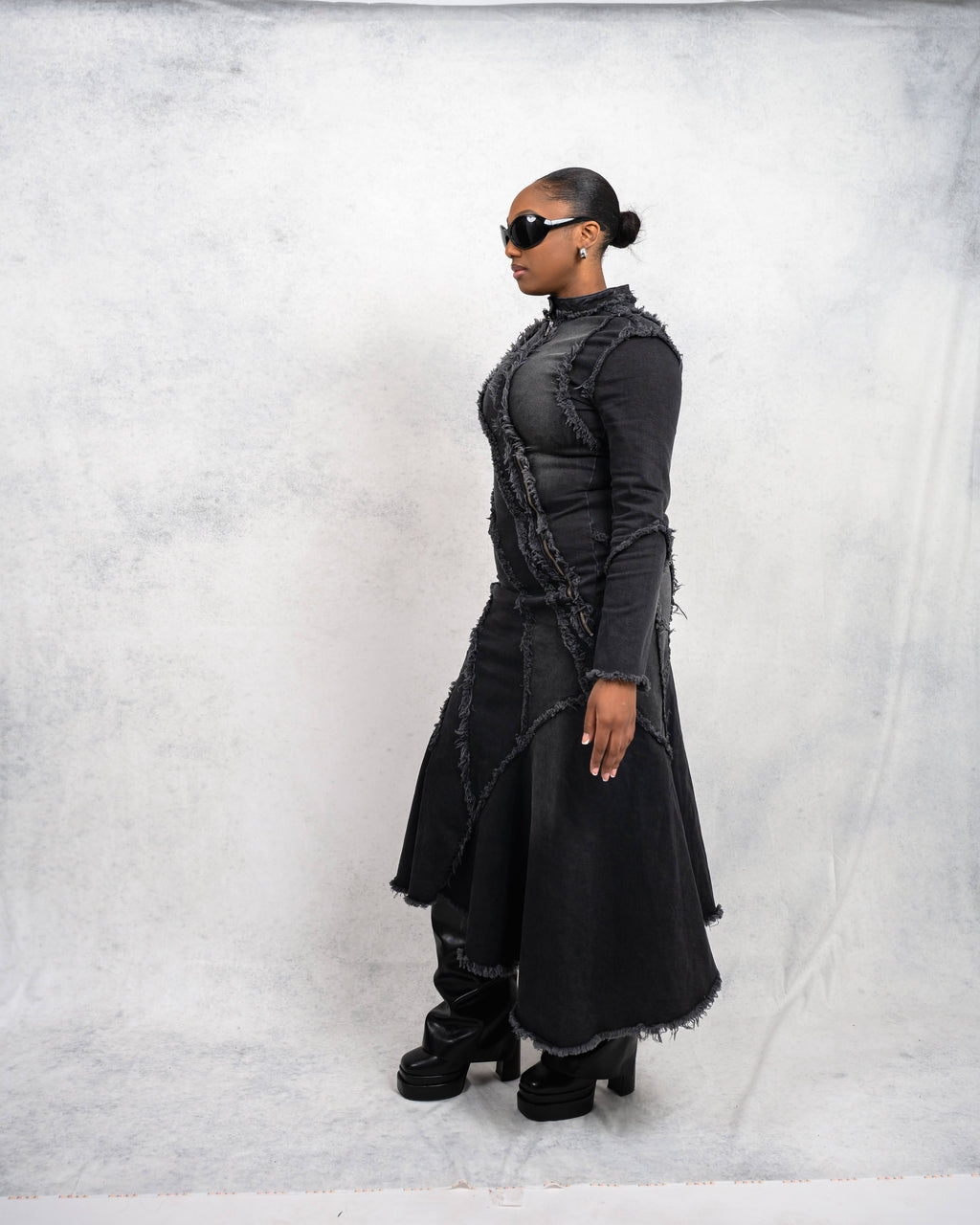 Distressed Long Sleeve Denim Dress